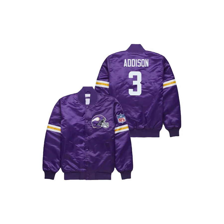 Jordan Addison Minnesota Vikings Satin Bomber Jacket - Jersey and Sneakers