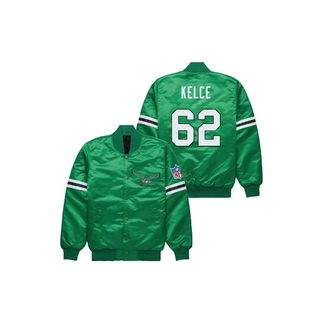 Jason Kelce Philadelphia Eagles Satin Bomber Jacket - Jersey and Sneakers