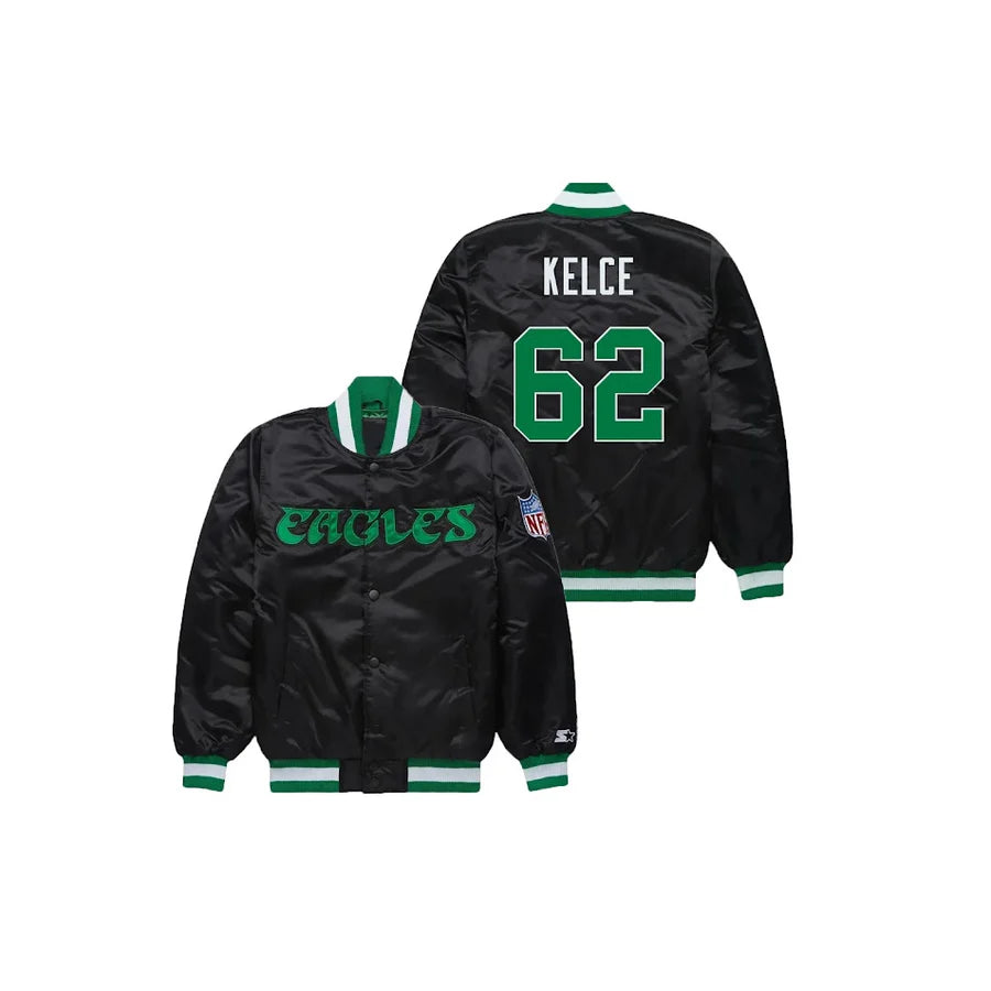 Jason Kelce Philadelphia Eagles Satin Bomber Jacket - Jersey and Sneakers