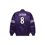 Lamar Jackson Baltimore Ravens Satin Bomber Jacket - Jersey and Sneakers