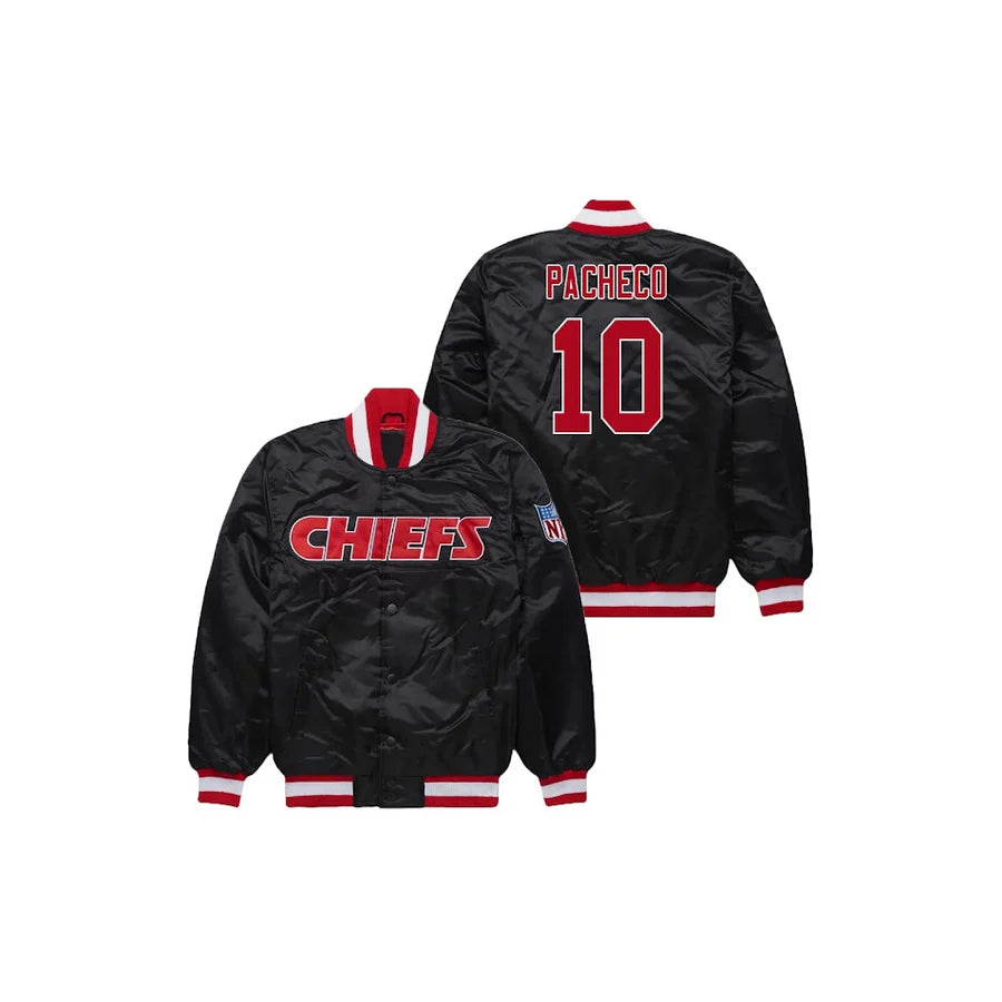 Isiah Pacheco Kansas City Chiefs Satin Bomber Jacket - Jersey and Sneakers